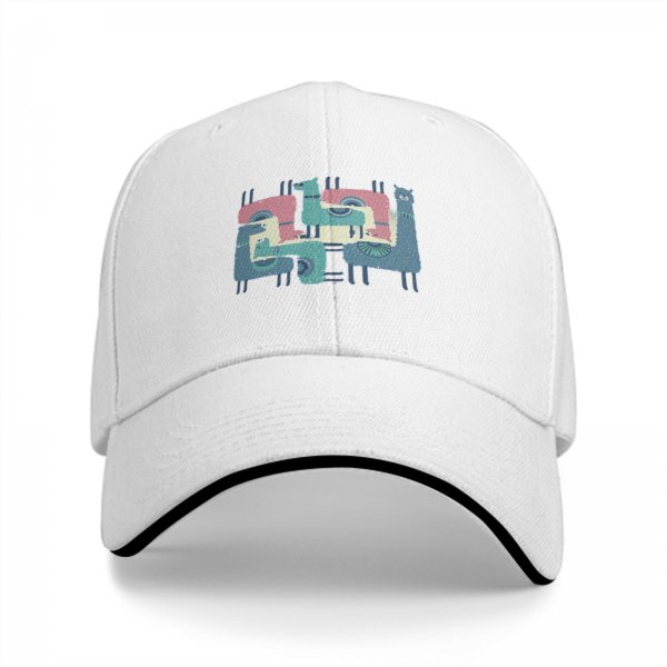 Black Baseball Cap With Interlocking Llama Graphic Print