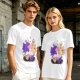 Olive T-Shirt With Cute Fantasy Bird Family Print