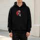 Black Hoodie with Red Moon and Samurai Warrior Graphic Print