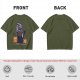 Olive Halloween T-Shirt with Black Cat Witch and Pumpkins
