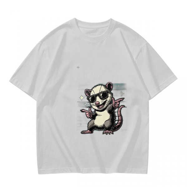 Olive T-Shirt With Cool Sunglass Wearing Opossum Graphic