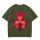 Olive Anime Graphic T-Shirt With Spiky Red Haired Character Art