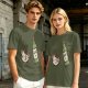 Olive T-Shirt With Cartoon Coffee Mug And Wine Bottle Print