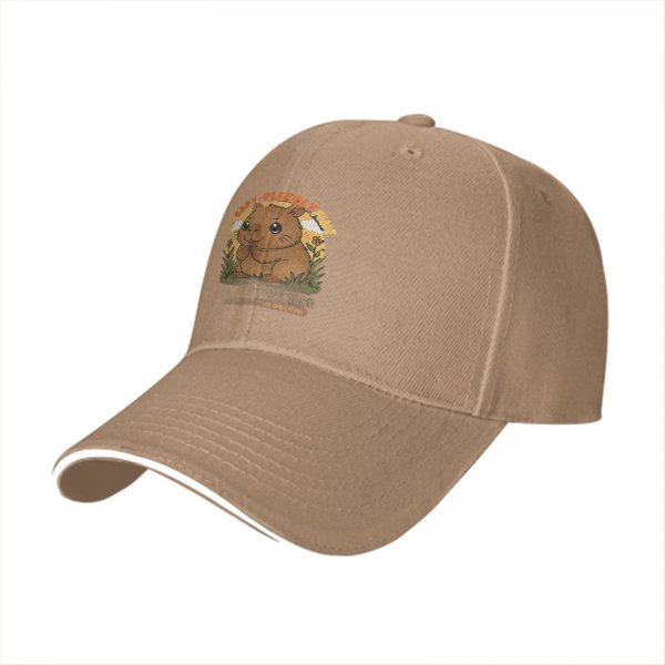 Black baseball cap with cute capybara graphic and playful text