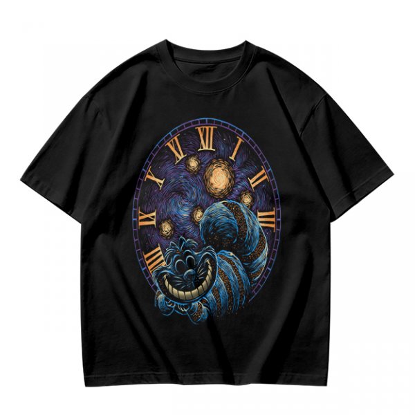Olive T-Shirt with Cheshire Cat Clock Art Print