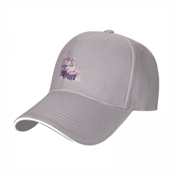 Black baseball cap with anxious unicorn and magical text design