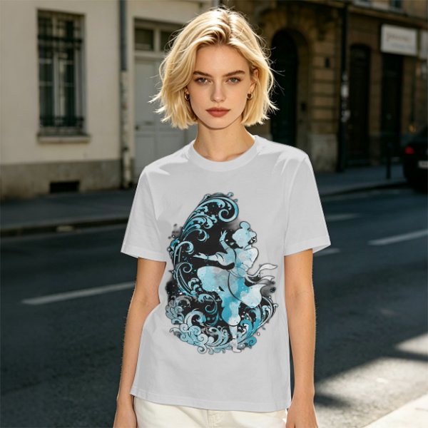 Olive T-shirt with Waterbender Character and Wave Art Print