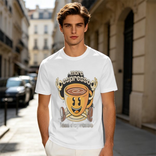 Oversized Olive T-Shirt with Retro Espresso Coffee Mascot Graphic