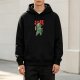 Black hoodie with cute green dinosaur and Japanese text graphic
