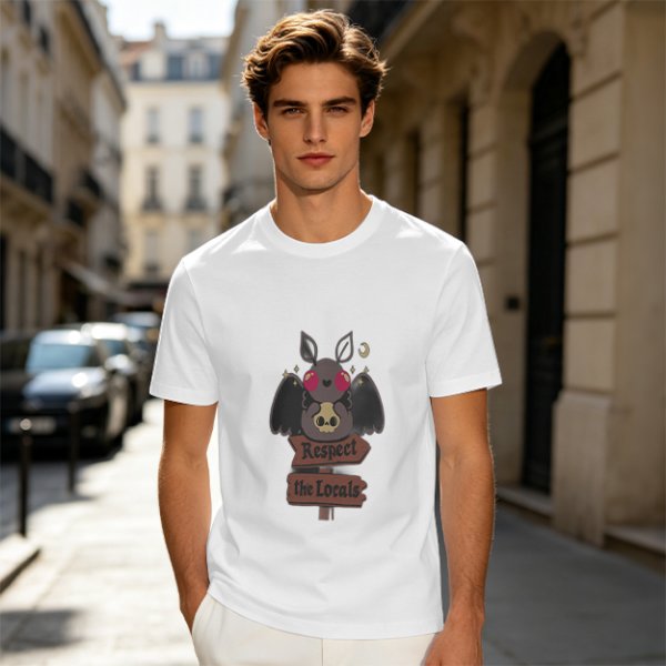 Olive Graphic T-Shirt with Cute Mothman Respect The Locals Print