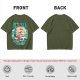 Olive T-Shirt with Cartoon Pirate Ship Blue Sea Cruise Print