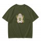 Olive Green T-Shirt With Cute Totoro And Leaf Print