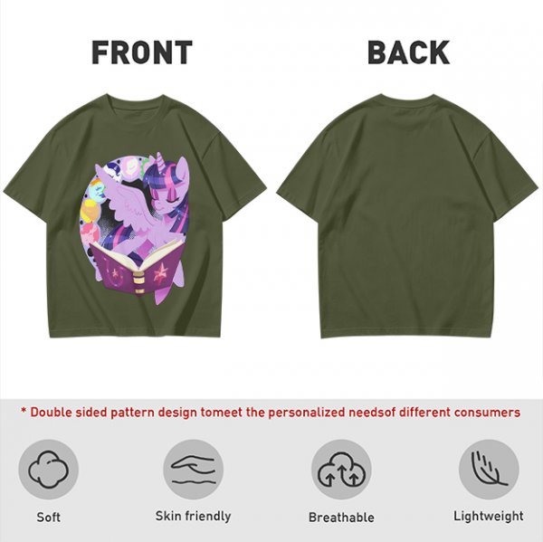 Olive T-shirt with Twilight Sparkle reading a magical book