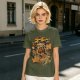 Olive Green T-Shirt with Retro Coffee Monster Graphic Print