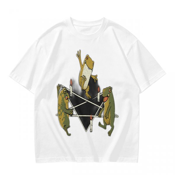 Olive T-Shirt With Frog Pentagram Ritual Graphic Print