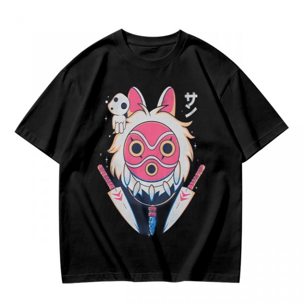 Olive T-Shirt with Princess Mononoke Mask and Kodama Print