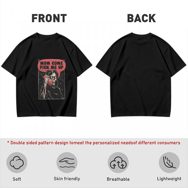 Olive Graphic T-Shirt With Grim Reaper 'Mom Come Pick Me Up' Print