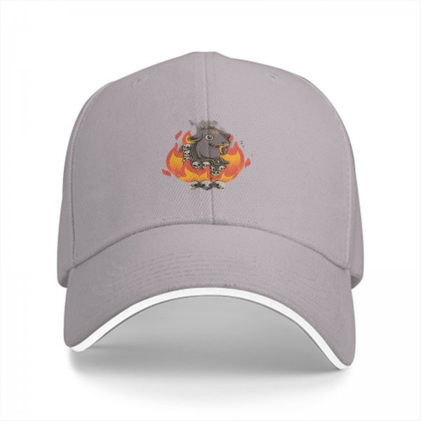 Black baseball cap with goat skulls and flames graphic