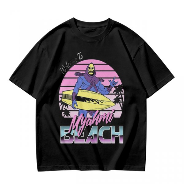 Welcome to Myahmi Beach Skeletor Surf Graphic T-Shirt