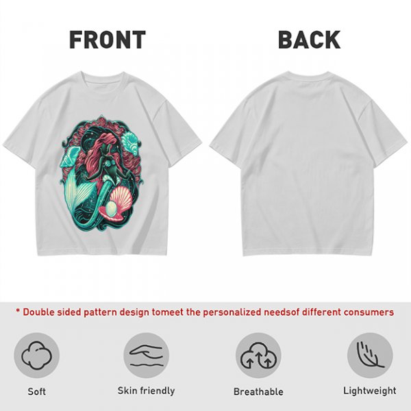Olive T-Shirt With Mermaid And Seashell Graphic Print