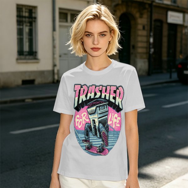Olive T-Shirt With Trashed Skateboarding Graphic Design