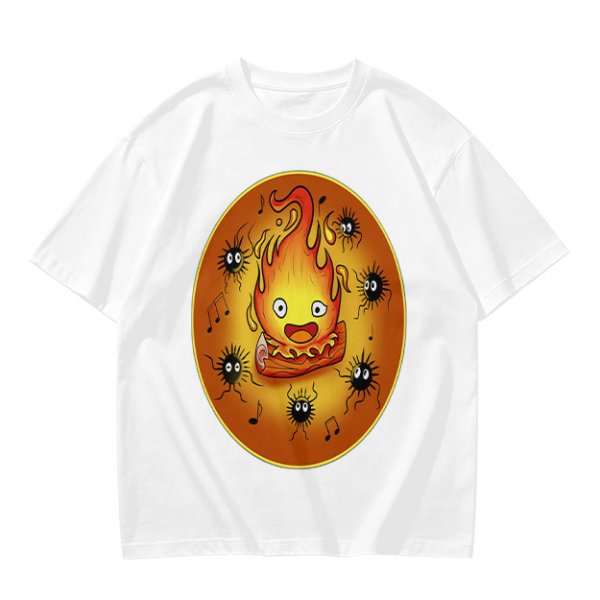 Olive T-Shirt Featuring Calcifer and Soot Sprites Artwork
