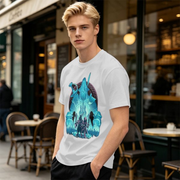 Fantasy warrior ghost print olive green graphic t-shirt