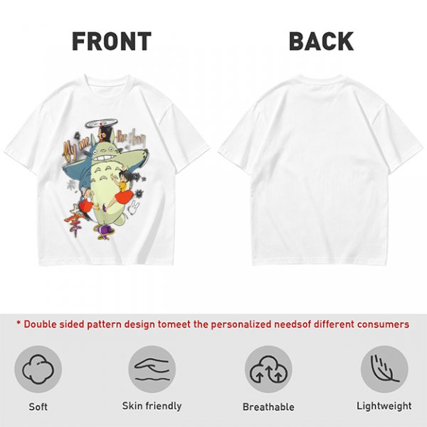 Totoro and Girls Fly Me To The Moon Graphic T-Shirt Design