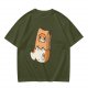 Olive T-Shirt With Cute Hamster In Paper Bag Print
