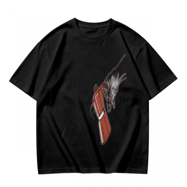 Oversized Olive T-Shirt With Mechanical Hand Holding Gun Graphic