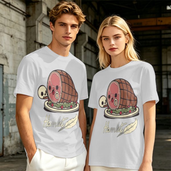 Olive T-Shirt With Funny Hamlet Ham And Skull Graphic Print