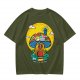 Olive T-Shirt with Trippy Mushroom House Graphic Design