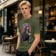 Olive T-Shirt Featuring Grim Reaper Holding Coffee and Scythe