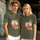 Olive T-Shirt With Cute Cat Ramen Bowl Graphic Print