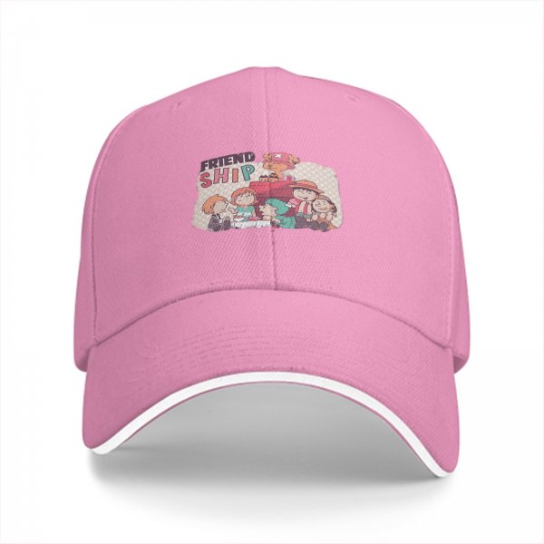 Black Baseball Cap with Friendship Themed Cartoon Print
