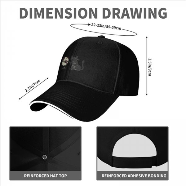 Black Baseball Cap With Cat Reaching For Globe Print