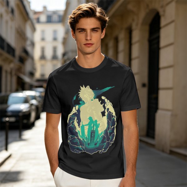 Anime Silhouette Graphic Olive Green Short Sleeve T-Shirt