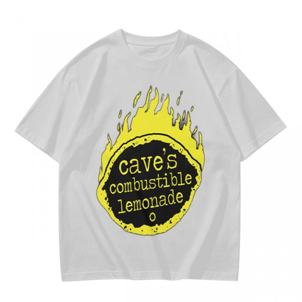 Olive t-shirt with cave's combustible lemonade flame graphic