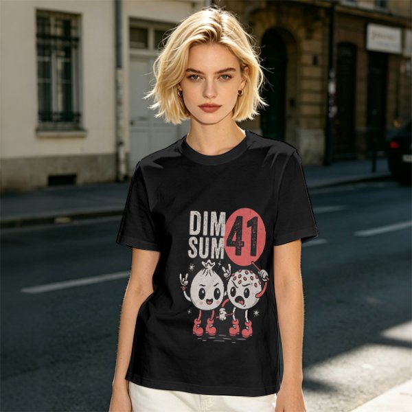 Olive Graphic T-Shirt with Dim Sum 41 Cartoon Characters