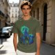 Olive Green Anime Graphic T-Shirt with Spiky Character Art