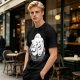 Olive Green T-Shirt With Sleeping Curled Cat Graphic Print