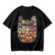 Olive T-shirt with cute chibi anime character group print
