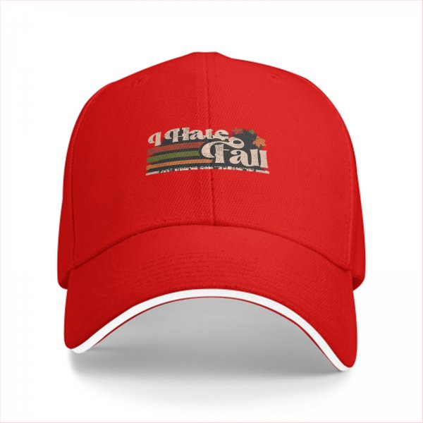 Black baseball cap with 'I Hate Fall' retro graphic print