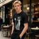 Olive T-Shirt With Cool Gray Cat Wearing Sunglasses Print