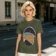 Olive t-shirt with space pizza graphic and Houston have pizza text