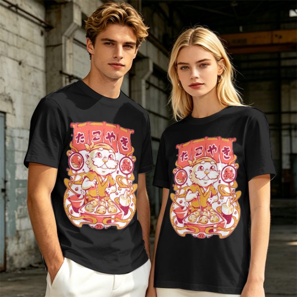 Olive T-Shirt with Cute Takoyaki Chef Graphic Print