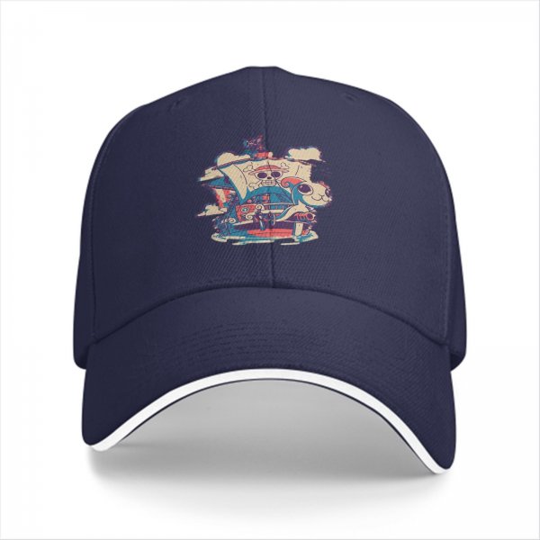 Black Baseball Cap With Anime Pirate Ship Graphic