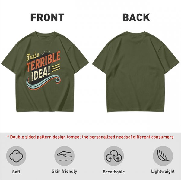 Olive T-Shirt With That's a Terrible Idea! Retro Graphic Print