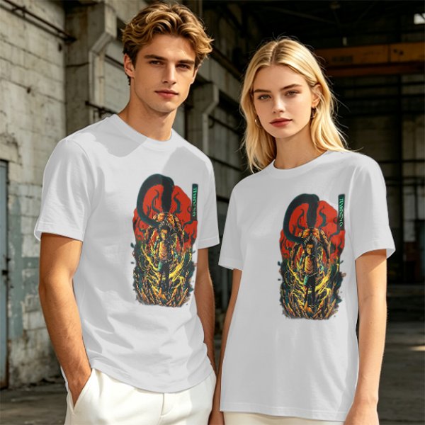 Olive T-shirt with Dark Fantasy Tentacle Monster Graphic Print