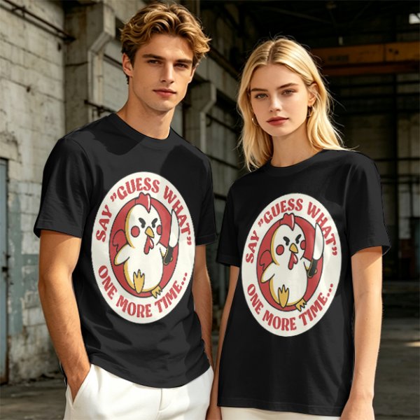 Olive t-shirt with angry chicken holding knife and funny text design